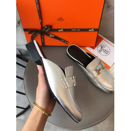 Replica Hermes Silver Metallic H Buckle Loafer