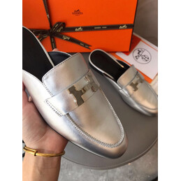 Replica Hermes Silver Metallic H Buckle Loafer
