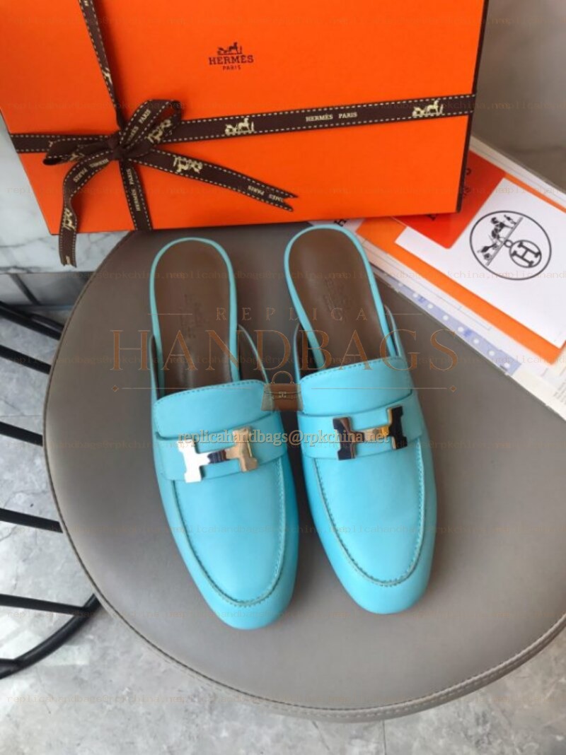 Replica Hermes Turquoise H Buckle Loafer