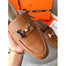 Replica Hermes Brown H Buckle Loafer Silver Hardware