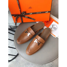 Replica Hermes Brown H Buckle Loafer Silver Hardware