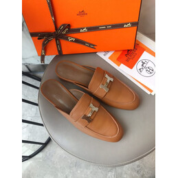 Replica Hermes Brown H Buckle Loafer Silver Hardware