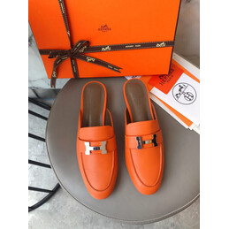 Replica Hermes Orange H Buckle Loafer Silver Hardware
