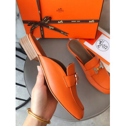 Replica Hermes Orange H Buckle Loafer Silver Hardware