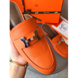 Replica Hermes Orange H Buckle Loafer Silver Hardware