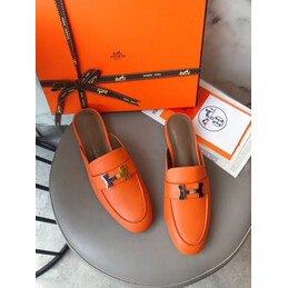 Replica Hermes Orange H Buckle Loafer Silver Hardware