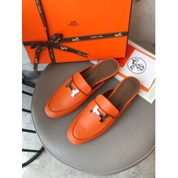 Replica Hermes Orange H Buckle Loafer Silver Hardware