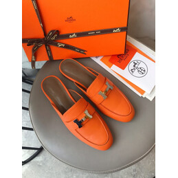 Replica Hermes Orange H Buckle Loafer Silver Hardware