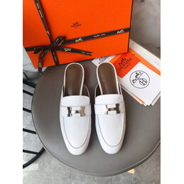 Replica Hermes White H Buckle Loafer Black Trim