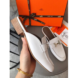 Replica Hermes White H Buckle Loafer Black Trim