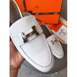 Replica Hermes White H Buckle Loafer Black Trim