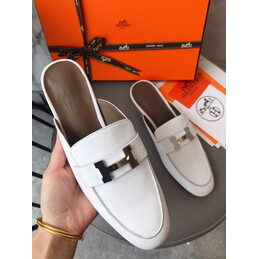 Replica Hermes White H Buckle Loafer Black Trim