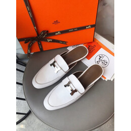 Replica Hermes White H Buckle Loafer Black Trim