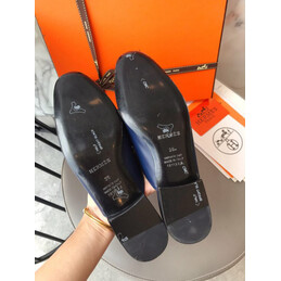 Replica Hermes Navy H Buckle Loafer Silver Hardware