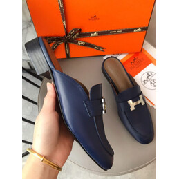 Replica Hermes Navy H Buckle Loafer Silver Hardware