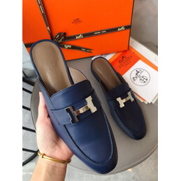 Replica Hermes Navy H Buckle Loafer Silver Hardware