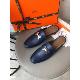 Replica Hermes Navy H Buckle Loafer Silver Hardware