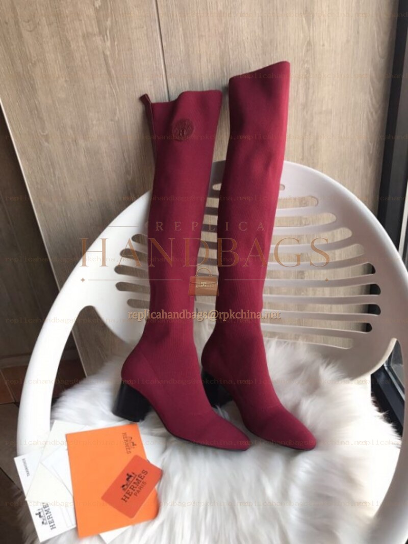 Replica Hermes Burgundy Tall Sock Boot