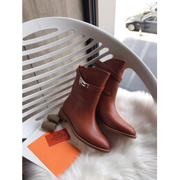 Replica Hermes brown palladium buckle ankle boot