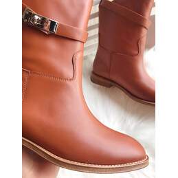Replica Hermes brown palladium buckle ankle boot