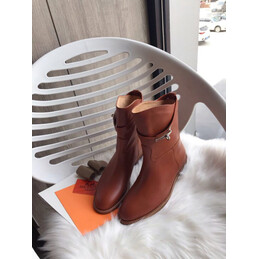 Replica Hermes brown palladium buckle ankle boot