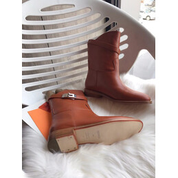 Replica Hermes brown palladium buckle ankle boot
