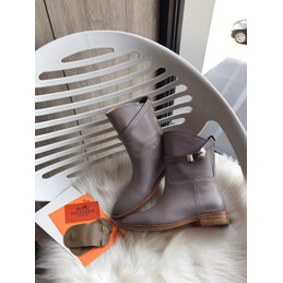 Replica Hermes gray palladium buckle ankle boot