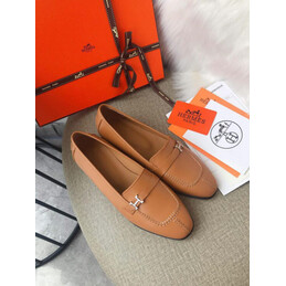 Replica Hermes Tan H Buckle Loafer Silver Hardware