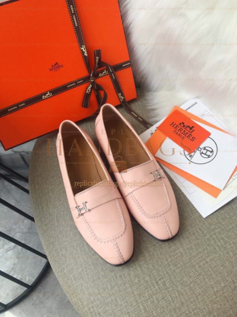 Replica Hermes Pink Smooth H Buckle Loafer Silver Hardware