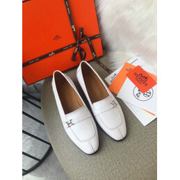Replica Hermes White Smooth H Buckle Loafer Silver Hardware