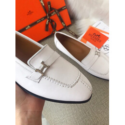 Replica Hermes White Smooth H Buckle Loafer Silver Hardware