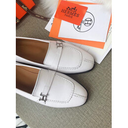 Replica Hermes White Smooth H Buckle Loafer Silver Hardware