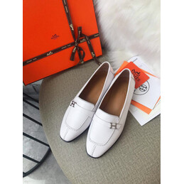 Replica Hermes White Smooth H Buckle Loafer Silver Hardware