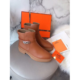 Replica Hermes Brown Low Heel Palladium Buckle Ankle Boot