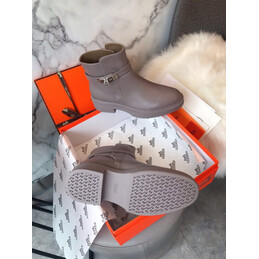 Replica Hermes Gray Low Heel Palladium Buckle Ankle Boot