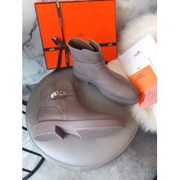 Replica Hermes Gray Low Heel Palladium Buckle Ankle Boot
