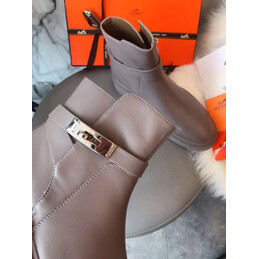 Replica Hermes Gray Low Heel Palladium Buckle Ankle Boot