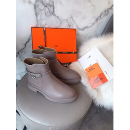 Replica Hermes Gray Low Heel Palladium Buckle Ankle Boot