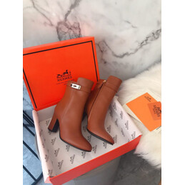Replica Hermes Brown Pointed Low Heel Palladium Buckle Boot