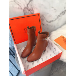 Replica Hermes Brown Pointed Low Heel Palladium Buckle Boot