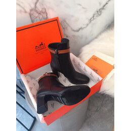 Replica Hermes Black Pointed Palladium Buckle Ankle Boot