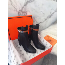 Replica Hermes Black Pointed Palladium Buckle Ankle Boot