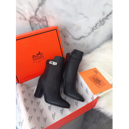 Replica Hermes Black Slim Palladium Buckle Ankle Boot