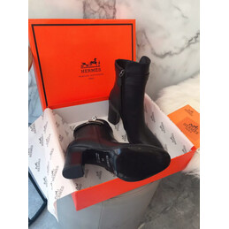 Replica Hermes Black Slim Palladium Buckle Ankle Boot