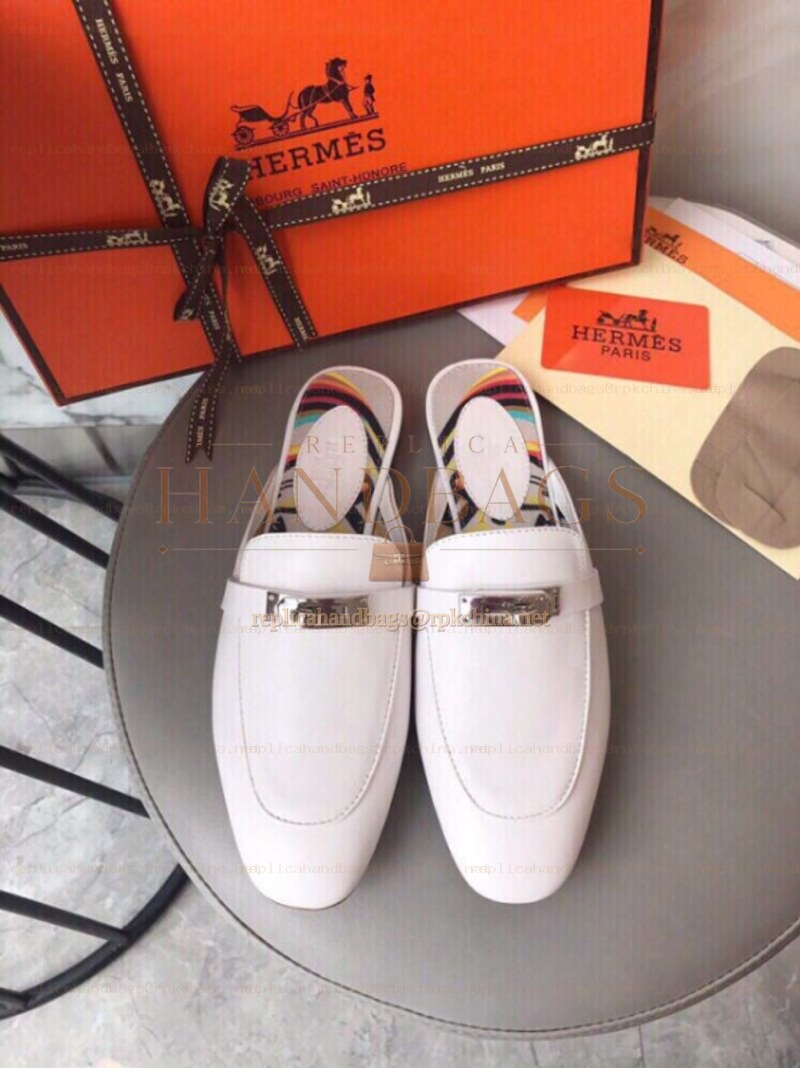 Replica Hermes White Palladium H Buckle Loafer