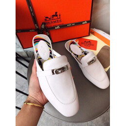Replica Hermes White Palladium H Buckle Loafer