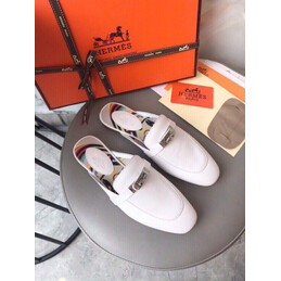 Replica Hermes White Palladium H Buckle Loafer