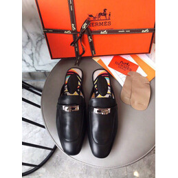 Replica Hermes Black Gold H Buckle Loafer