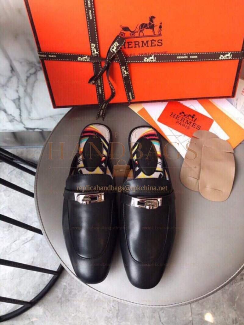 Replica Hermes Black Gold H Buckle Loafer