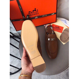 Replica Hermes Brown Palladium H Buckle Loafer